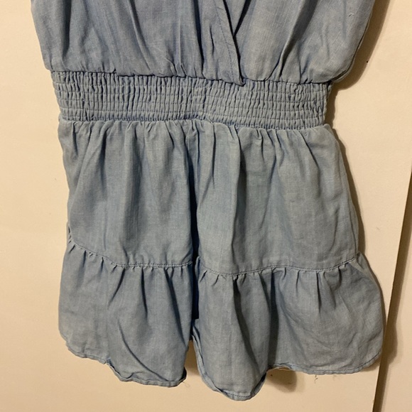 "New In" Surplice Ruffle Romper in Blue Denim Wash - Picture 9 of 13